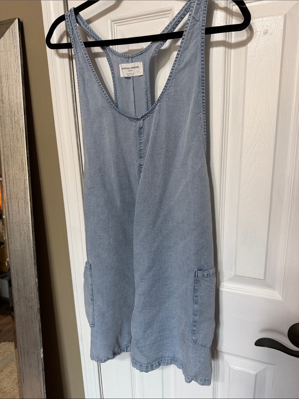 Spiritual Gangster Light Blue Denim Overall Shorts Dress